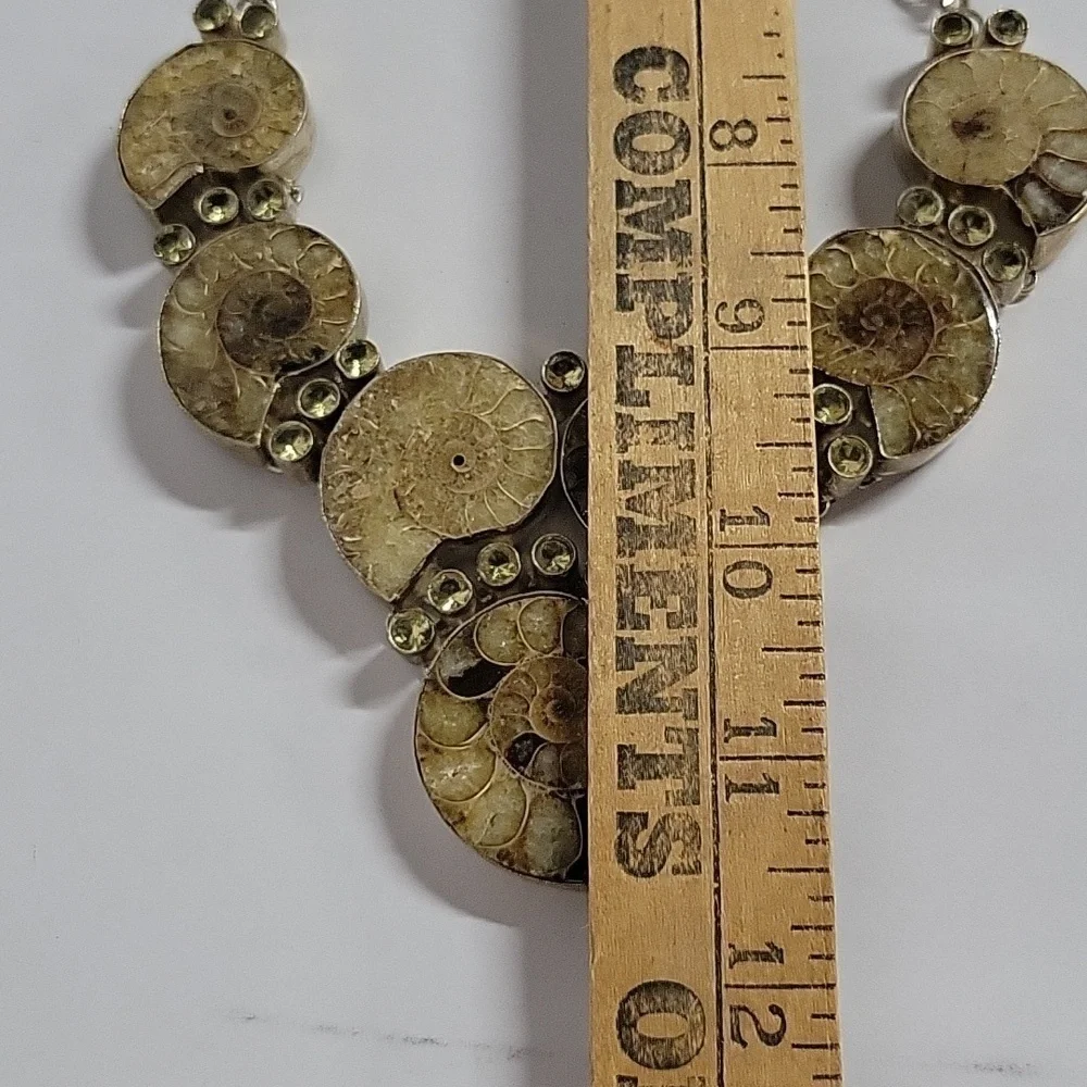 Chunky Boho Hippie Ammonite Fossil Shell Necklace with Citrine Accents - Picture 17 of 17